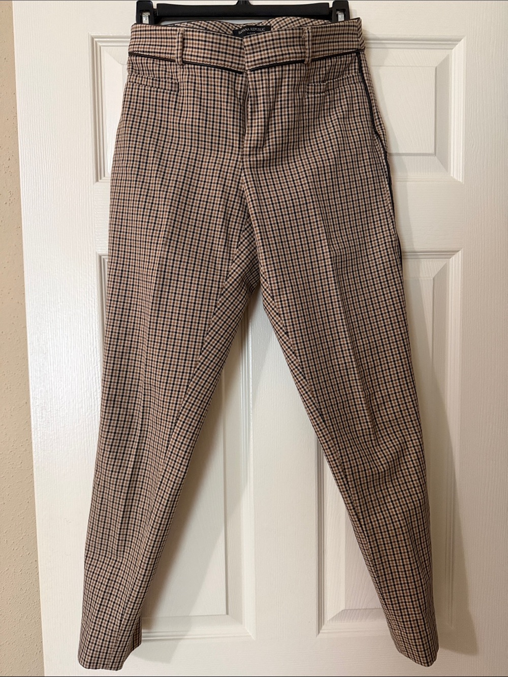 Banana Republic Tan and Black Checked Skinny Pants